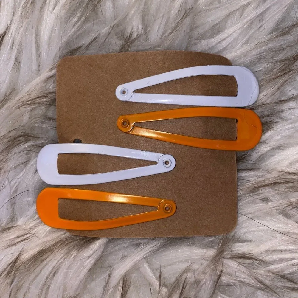 4ct Metal Snap Hair Clips, White and Orange